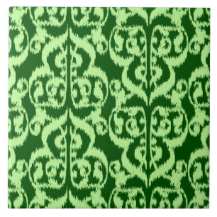 Carreau En Céramique Ikat Damassé Mauresque - vert pin et menthe clair