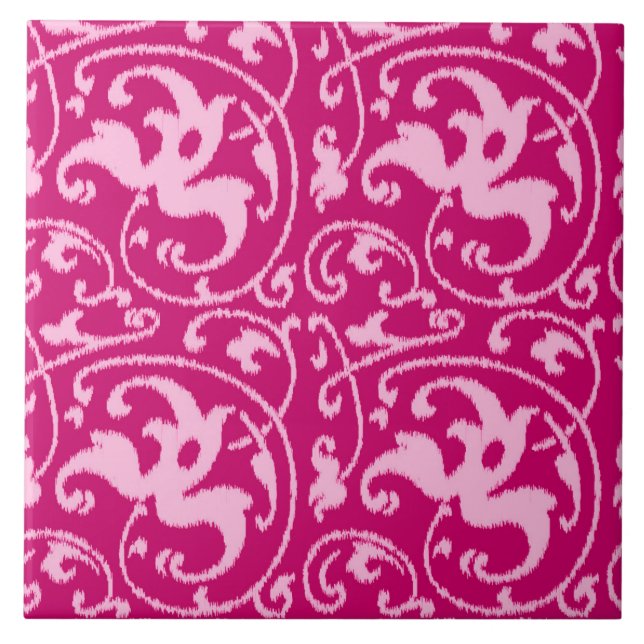 Carreau En Céramique Ikat Floral Damask - Fuchsia et rose pâle (Devant)