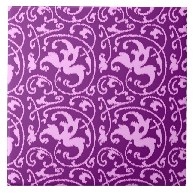Carreau En Céramique Ikat Floral Damask - Orchidée et violet (Devant)