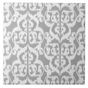 Carreau En Céramique Ikat Moorish Damask - gris argenté et blanc