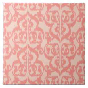 Carreau En Céramique Ikat Moorish Damask - pêche et corail rose