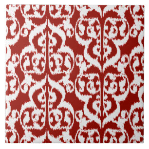 Carreau En Céramique Ikat Moorish Damask - rouge foncé et blanc