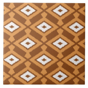 Carreau En Céramique Ikat Motif - Brown, rouille et crème