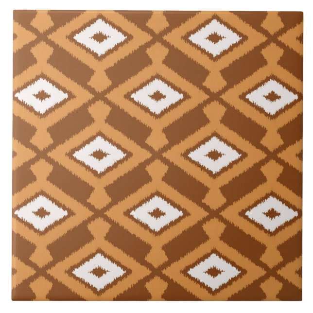 Carreau En Céramique Ikat Motif - Brown, rouille et crème (Devant)