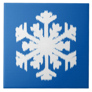 Carreau En Céramique Ikat Snowflake - Cobalt bleu et blanc