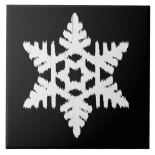 Carreau En Céramique Ikat Snowflake - Noir et blanc
