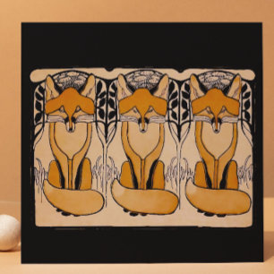 Carreau En Céramique Illustration Art Nouveau Renards Faune forestièr