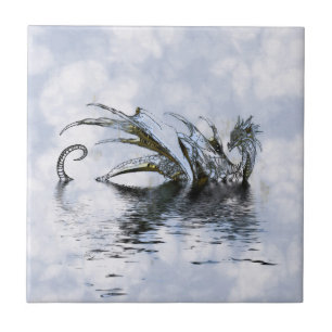 Carreau En Céramique Illustration de dragon bleu avec nuages et eau