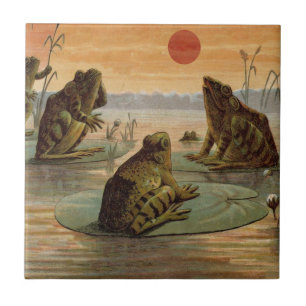 Carreau En Céramique Illustration de grenouilles Lily Pads Moon