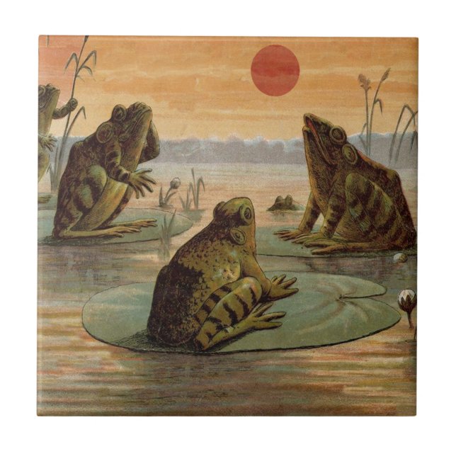 Carreau En Céramique Illustration de grenouilles Lily Pads Moon (Devant)