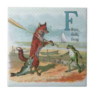 Carreau En Céramique Illustration fantaisiste de renard et de grenouill