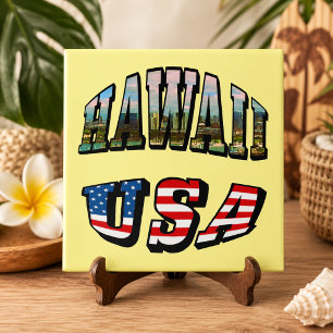 Carreau En Céramique Image d'Hawaii et Texte du Drapeau des États-Unis