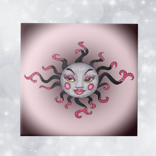 Carreau En Céramique Imaginaire Gothique Noir Rose Soleil Déesse Visage