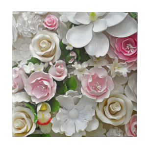 Carreau En Céramique Impression florale rose et blanche