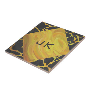 Carreau En Céramique Impression Giraffe noir et jaune