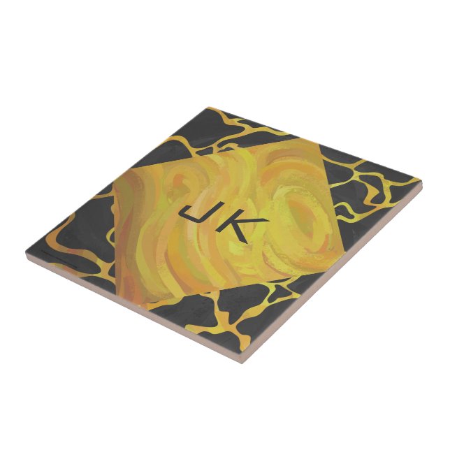 Carreau En Céramique Impression Giraffe noir et jaune (Côté)