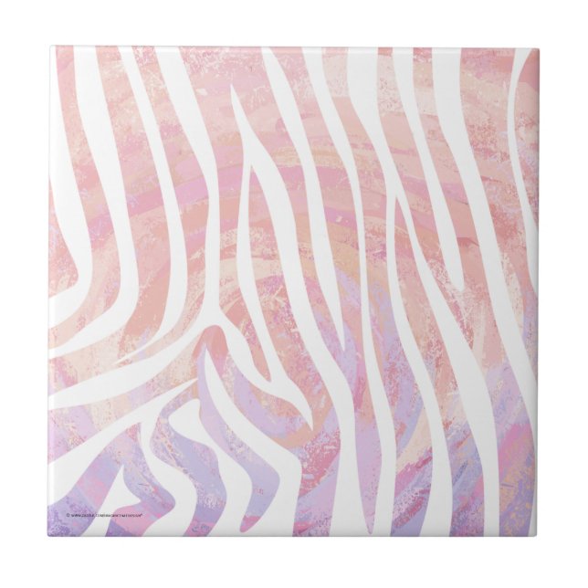 Carreau En Céramique Impression rose et blanc Zebra (Devant)