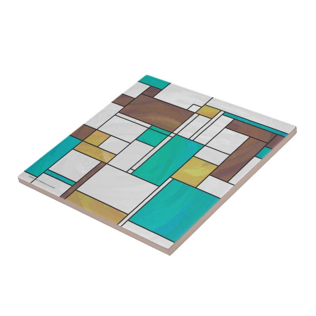 Carreau En Céramique Imprimante Brown jaune Turquoise Mondrian (Côté)