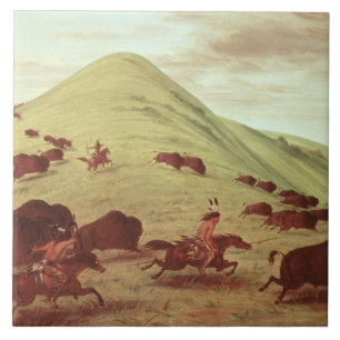 Carreau En Céramique Indiens de Sioux chassant le buffle, 1835 (huile