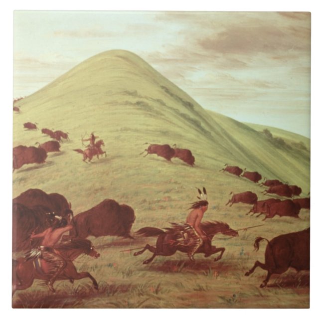 Carreau En Céramique Indiens de Sioux chassant le buffle, 1835 (huile (Devant)