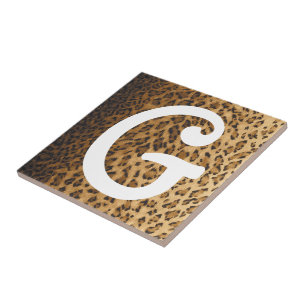 Carreau En Céramique Initiales de monogramme de l'empreinte de léopard