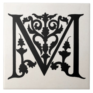 Carreau En Céramique Initiales vintages du parchemin "M" de monogramme