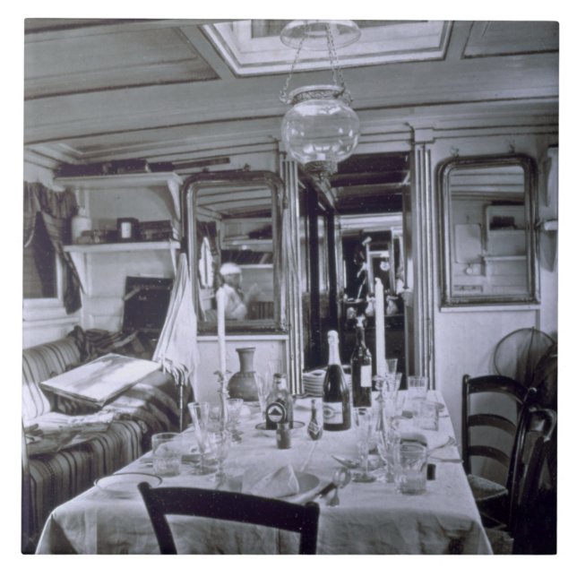 Carreau En Céramique Intérieur d'un bateau du Nil (photo de b&w) (Devant)