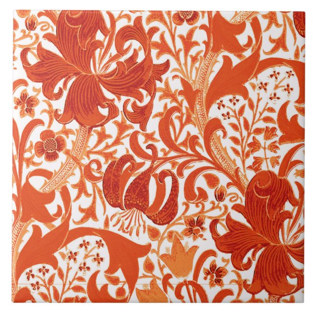 Carreau En Céramique Iris de William Morris et lis, mandarine (Devant)