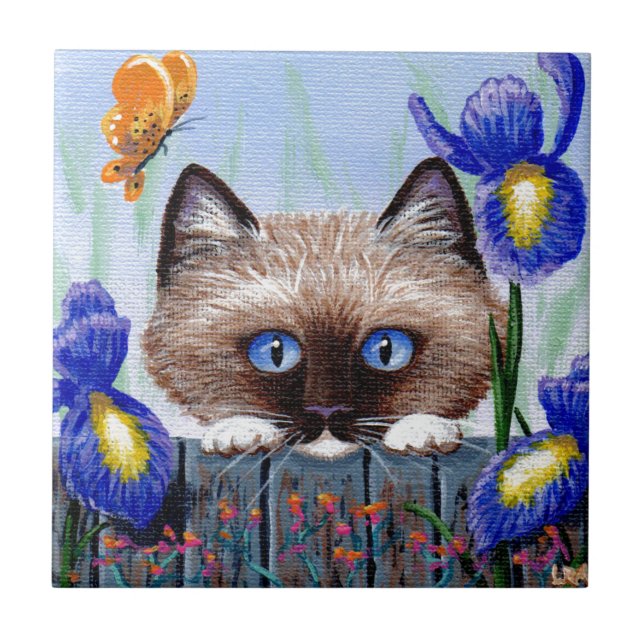 Carreau En Céramique Iris siamois drôles de chat birman de Ragdoll (Devant)