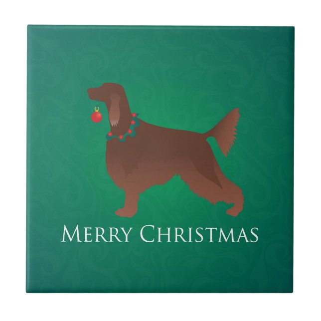 Carreau En Céramique Irish Setter Chien Joyeux Noël Design (Devant)