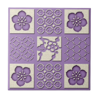 Carreau En Céramique Ishidatami japonais vérifié fleurs de prune motif 