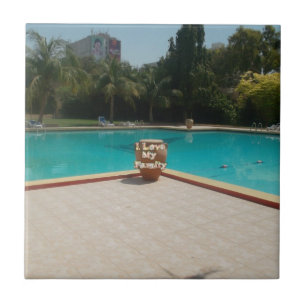 Carreau En Céramique J'Aime Mon Art Familial Au Bord De La Piscine