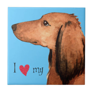 Carreau En Céramique J'aime mon Dachshund aux cheveux longs