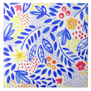 Carreau En Céramique Jardin Floral bleu clair Jaune Motif