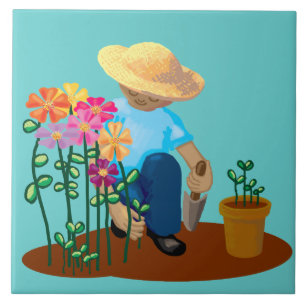Carreau En Céramique Jardinier et fleurs