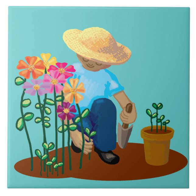 Carreau En Céramique Jardinier et fleurs (Devant)