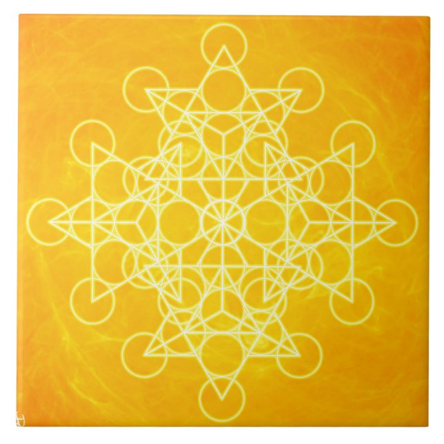 Carreau En Céramique Jaune lumineux de la géométrie sacrée de mandala (Devant)