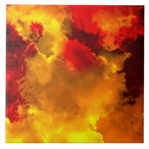 Carreau En Céramique Jaune rouge orange nuages abstrait art numérique