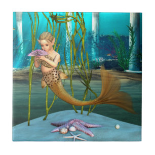 Carreau En Céramique Jeune sirène Fantastique sous-marine pour enfants