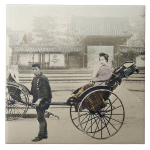 Carreau En Céramique "Jinrikisha" devant un temple, c.1880 (main Co