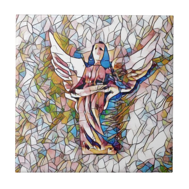 Carreau En Céramique Joli ange gardien en verre souillé (Devant)