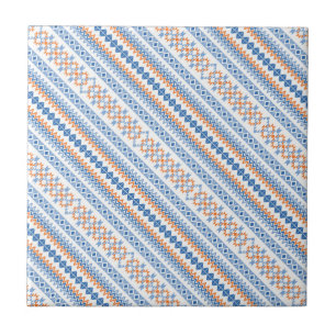 Carreau En Céramique Joli motif tribal aztèque orange bleu