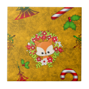 Carreau En Céramique Joli renard de Noël