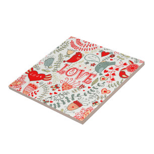 Carreau En Céramique Joli Retro Floral Illustration Valentines Design