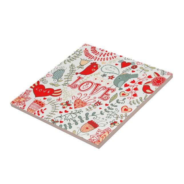 Carreau En Céramique Joli Retro Floral Illustration Valentines Design (Côté)