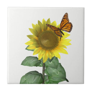 Carreau En Céramique Joli tournesol et papillon