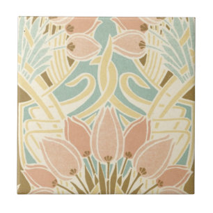Carreau En Céramique jolie tulipe motif floral art nouveau