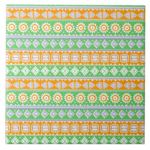 Carreau En Céramique Jolis motifs ethniques orange et vert