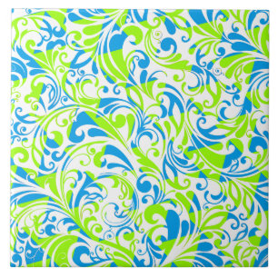 Carreau En Céramique Jolis motifs floraux mixtes bleu vert