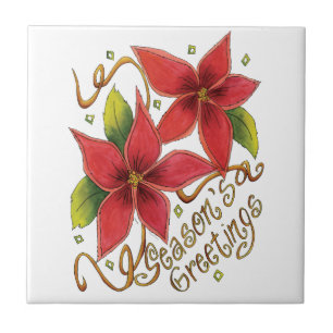 Carreau En Céramique Jolis vœux de Noël avec des poinsettias